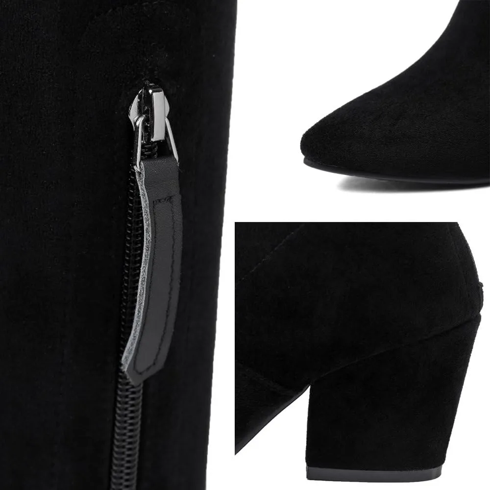 N.N.G Women Over the Knee Boots Thigh High Suede Block Winter Low Above Flat Long OTK Comfort Pointed toe