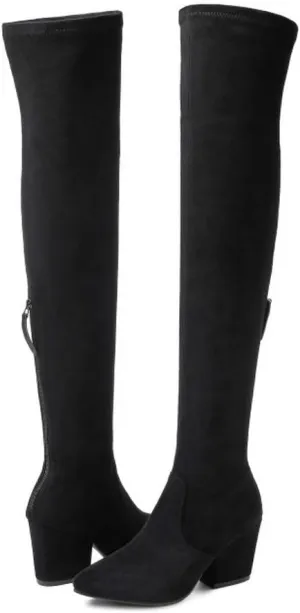 N.N.G Women Over the Knee Boots Thigh High Suede Block Winter Low Above Flat Long OTK Comfort Pointed toe