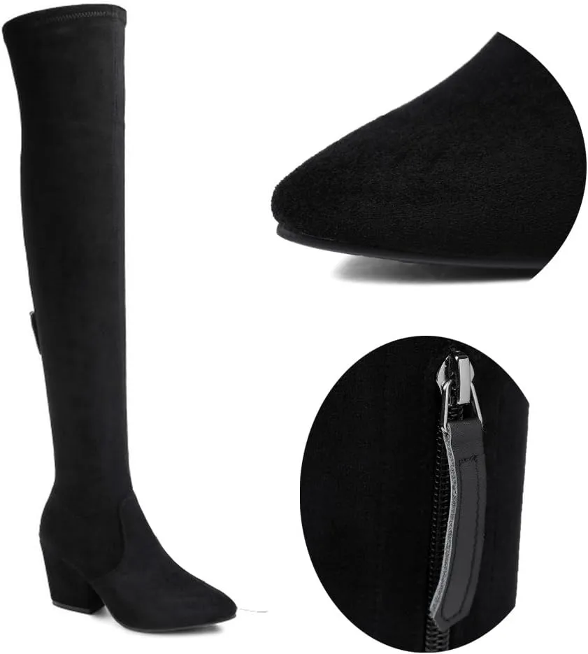 N.N.G Women Over the Knee Boots Thigh High Suede Block Winter Low Above Flat Long OTK Comfort Pointed toe