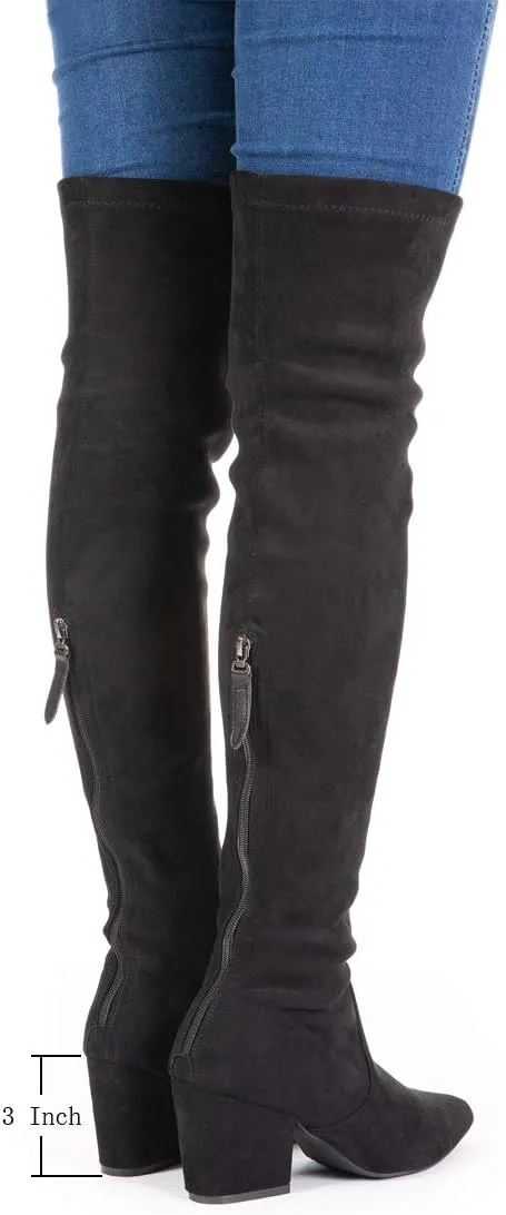 N.N.G Women Over the Knee Boots Thigh High Suede Block Winter Low Above Flat Long OTK Comfort Pointed toe