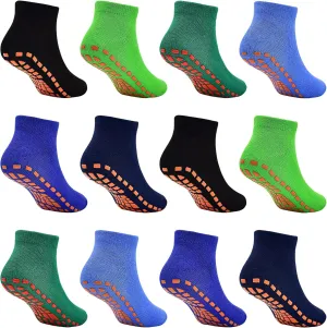 Non Slip Kids Grip Socks Slipper Socks with Grips for Boys 2-13 Years Trampoline Train Home 6/12 Pairs
