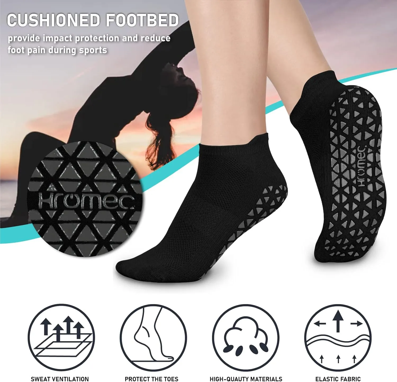 Non Slip Yoga Socks with Grips for Pilates, Ballet, Barre, Barefoot, Hospital Anti Skid Socks for Women and Men