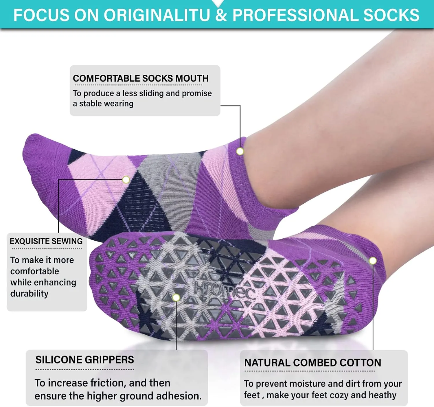 Non Slip Yoga Socks with Grips for Pilates, Ballet, Barre, Barefoot, Hospital Anti Skid Socks for Women and Men
