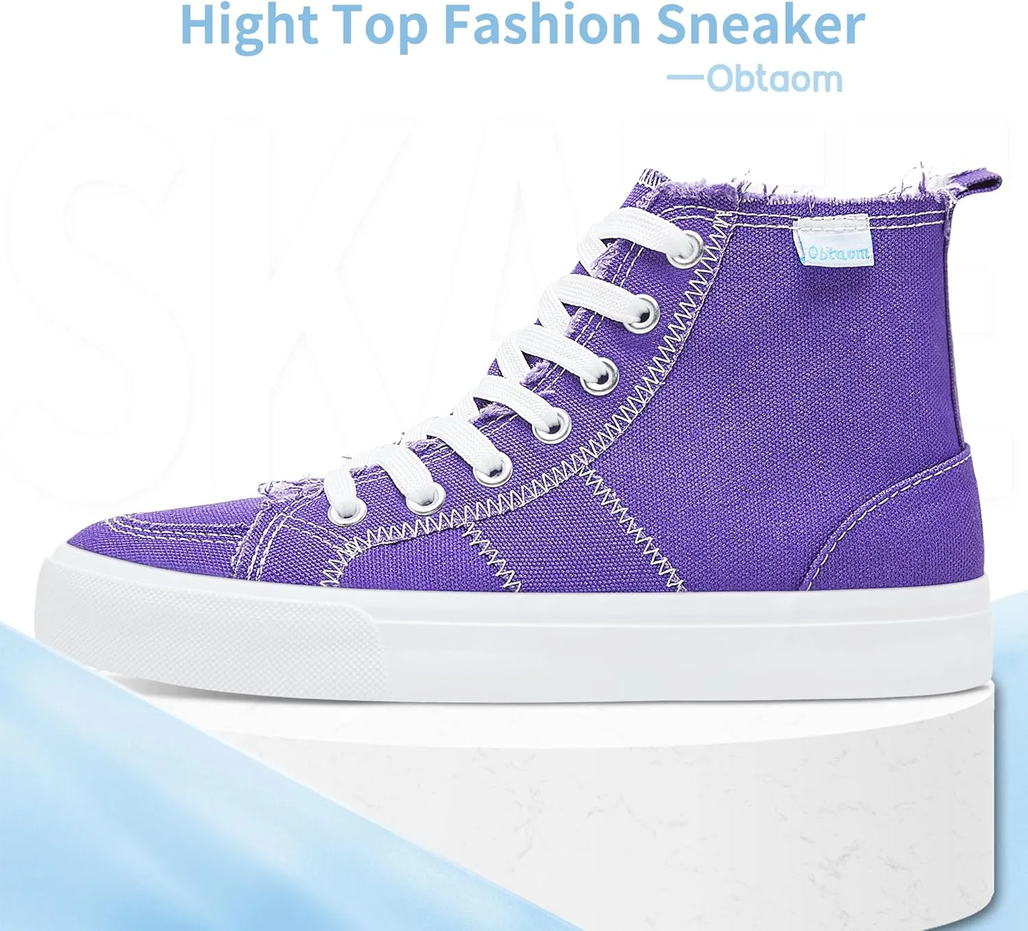 Obtaom Womens/Mens high top Canvas Shoes Play mid Calf Fashion Sneaker Casual lace up hi top Washed Canvas Shoes