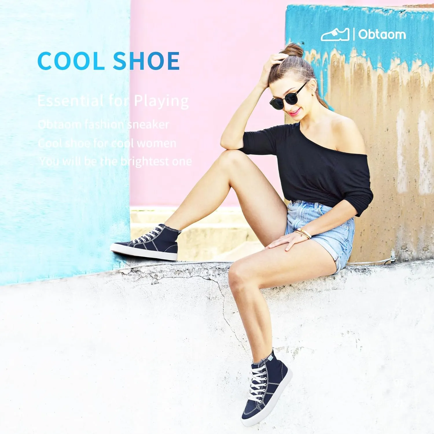 Obtaom Womens/Mens high top Canvas Shoes Play mid Calf Fashion Sneaker Casual lace up hi top Washed Canvas Shoes