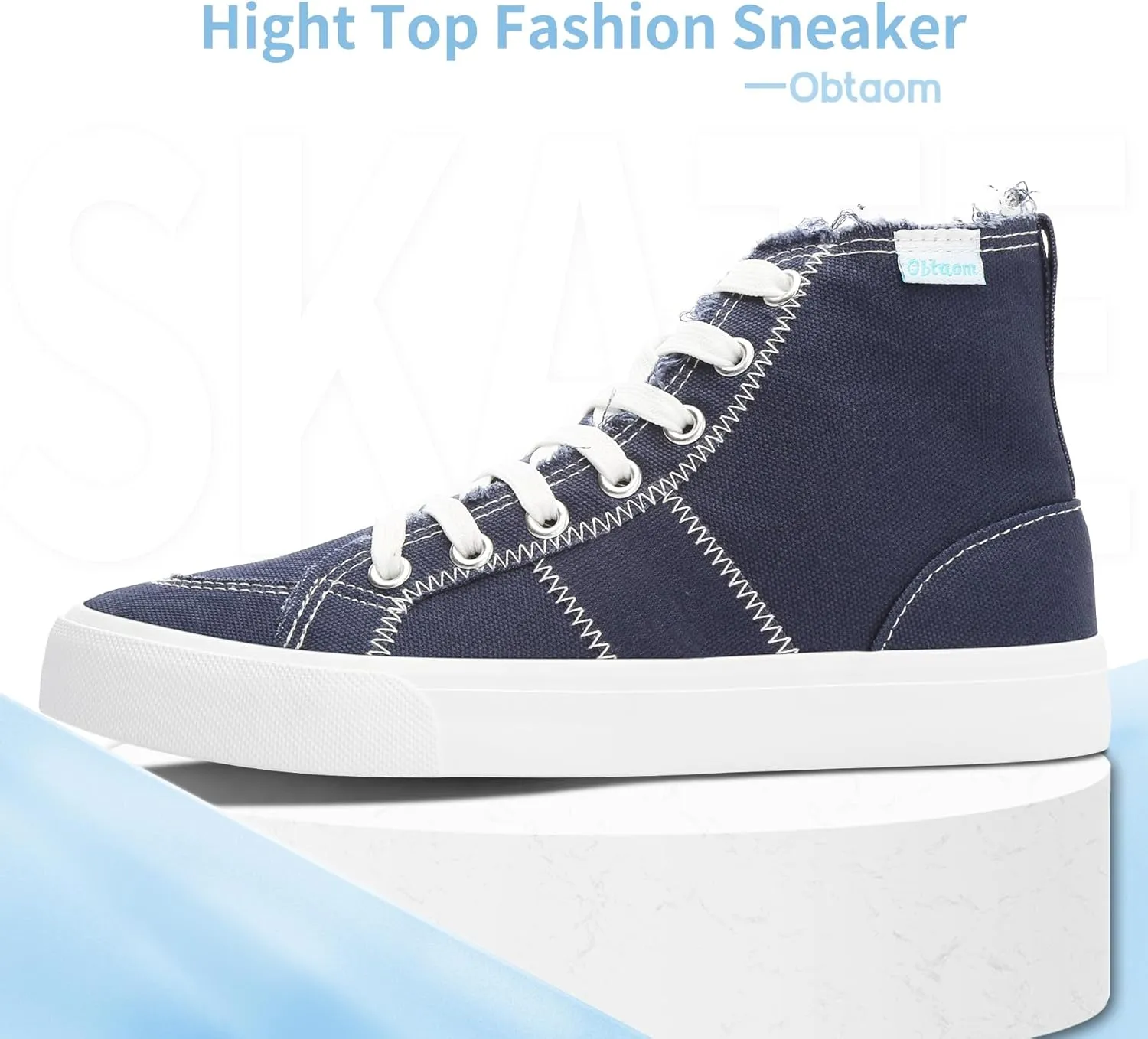 Obtaom Womens/Mens high top Canvas Shoes Play mid Calf Fashion Sneaker Casual lace up hi top Washed Canvas Shoes