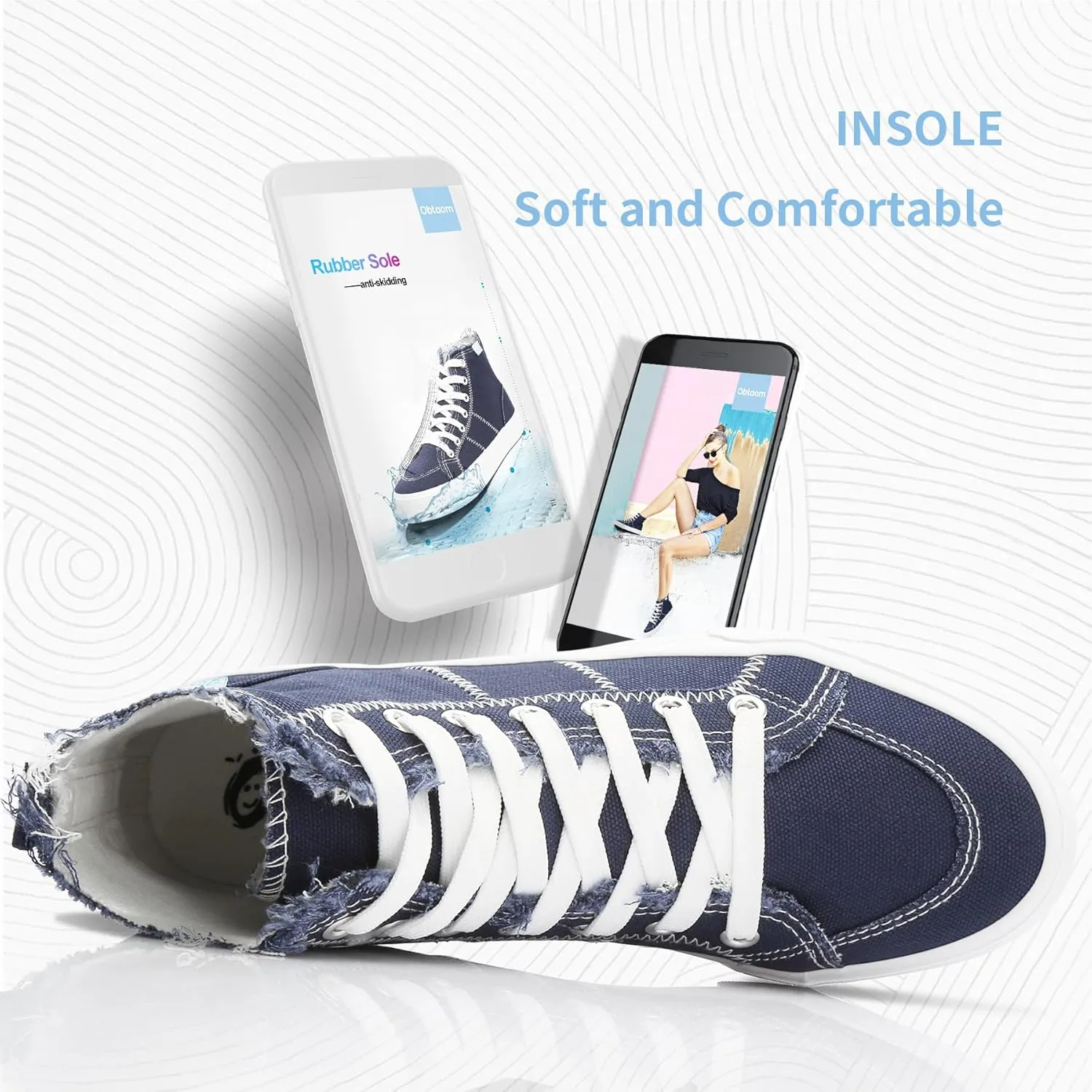 Obtaom Womens/Mens high top Canvas Shoes Play mid Calf Fashion Sneaker Casual lace up hi top Washed Canvas Shoes