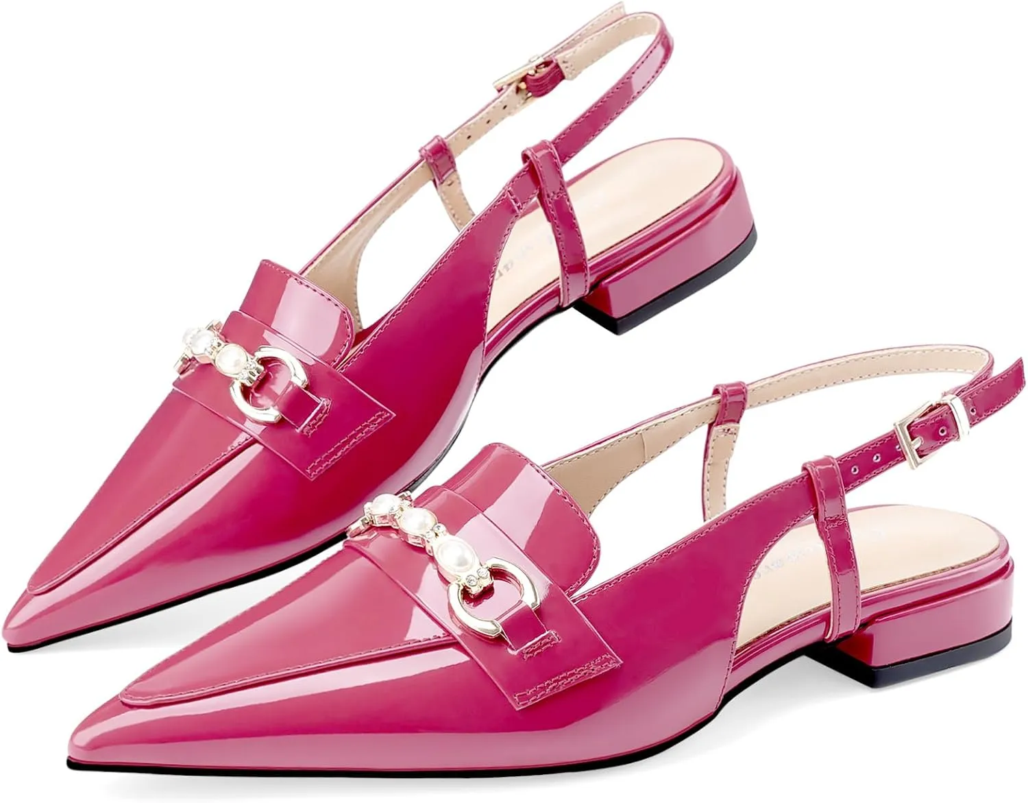 Oh Mispares Slingback Flats for Women Closed Pointed Toe Low Heel Flat Sandals with Pearl Slip On Gold Flats Shoes for Women Wedding Office Causal
