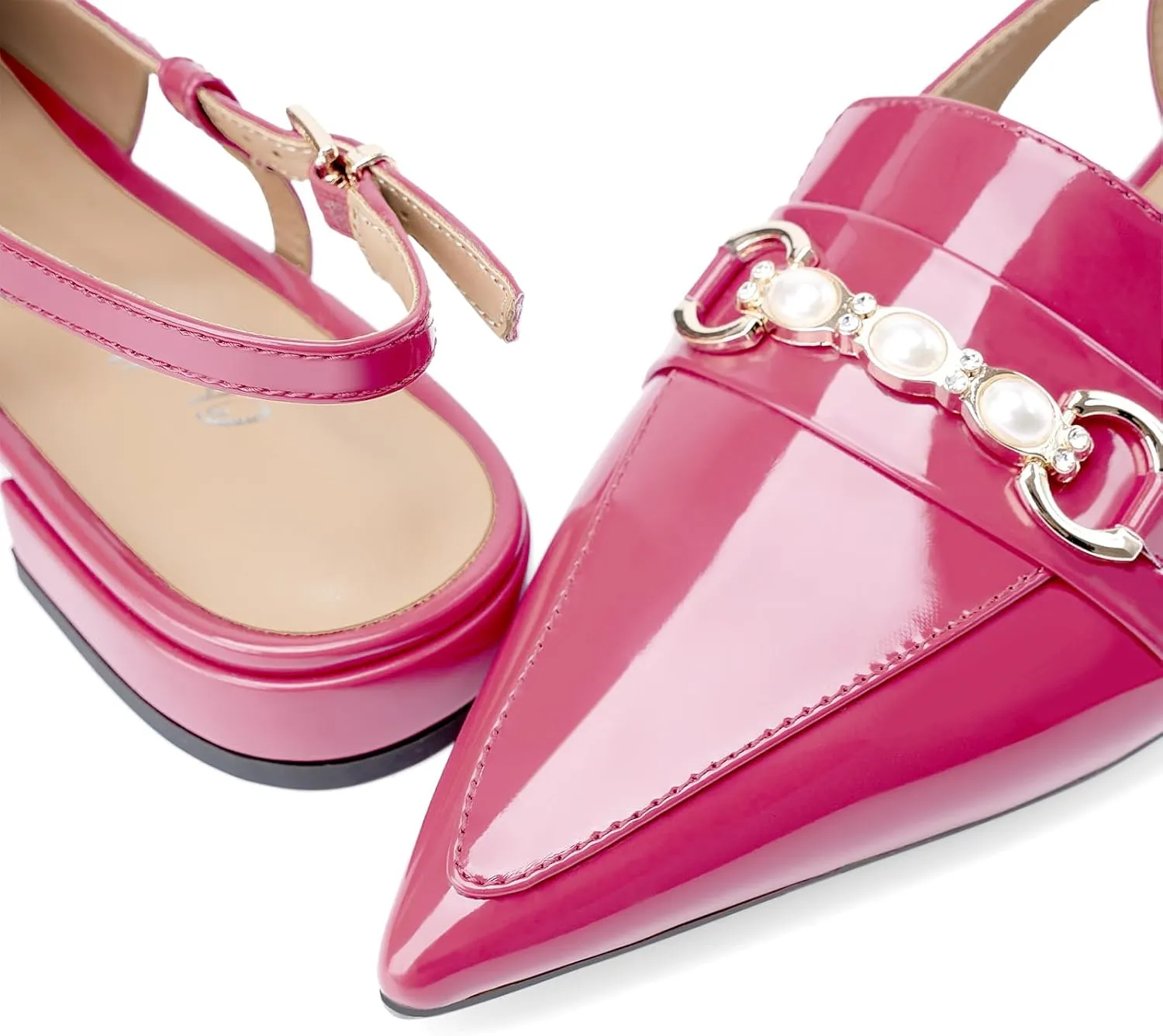 Oh Mispares Slingback Flats for Women Closed Pointed Toe Low Heel Flat Sandals with Pearl Slip On Gold Flats Shoes for Women Wedding Office Causal