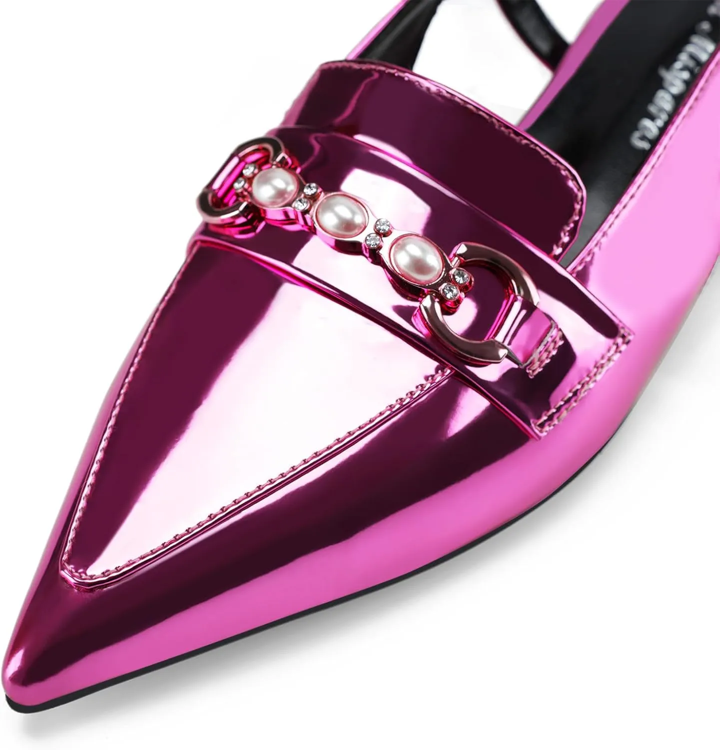 Oh Mispares Slingback Flats for Women Closed Pointed Toe Low Heel Flat Sandals with Pearl Slip On Gold Flats Shoes for Women Wedding Office Causal