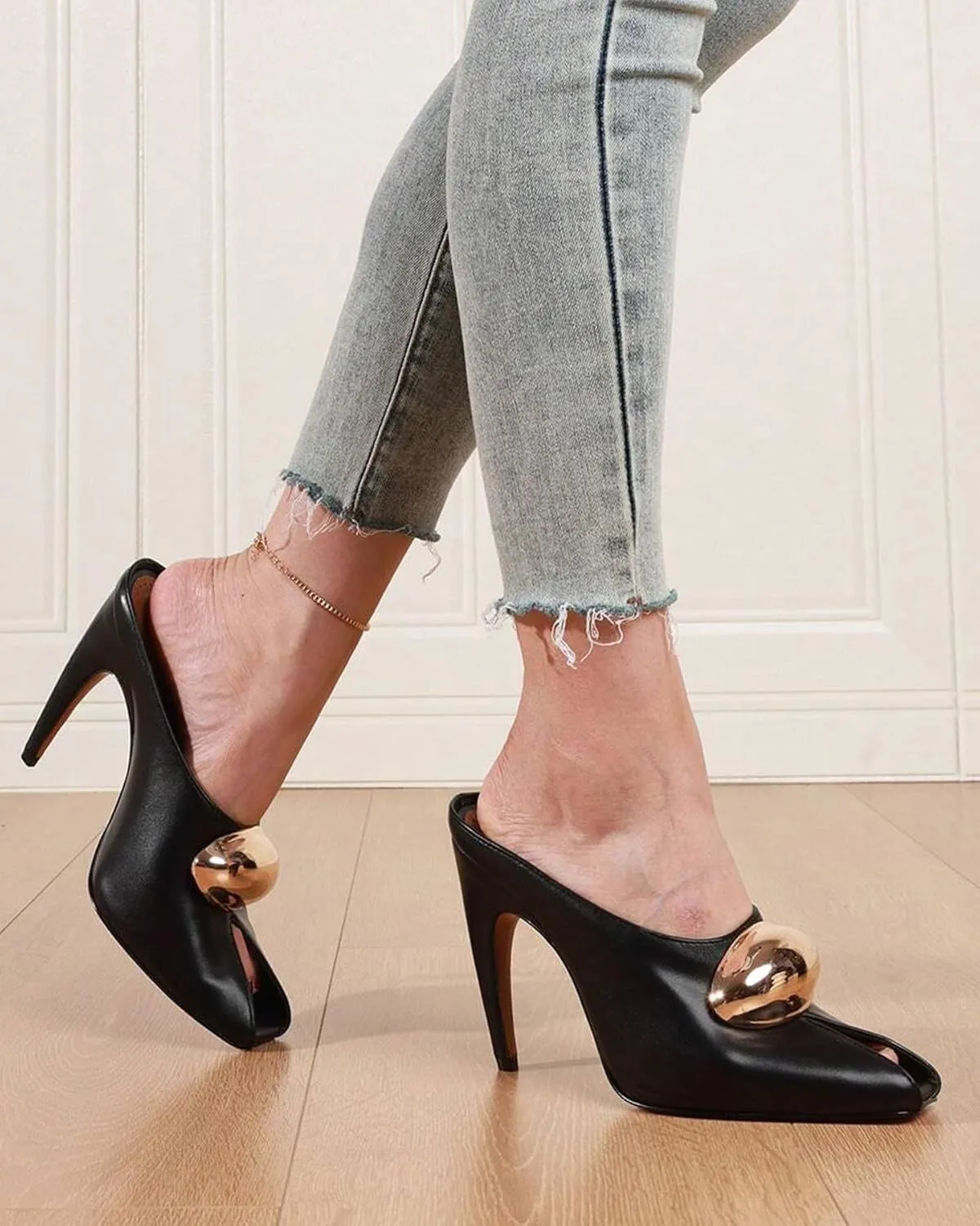 Oiamenne Stiletto Heels for Women Peep Toe Heeled Mules Sandals Pointed Toe Pumps High Heeled Sandals for Women Comfortable Casual Wedding Office Dating Dress Shoes