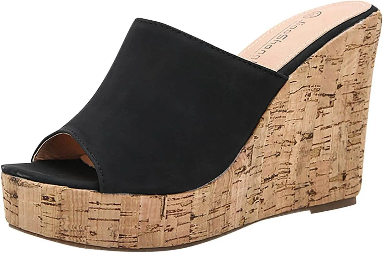 oiangi Womens Wedge High Heels Sandals Summer Fashion Fish Mouth Open Toe Solid Color Strap Platform Slippers Comfortable Trendy Casual Outdoor Beach Shoes