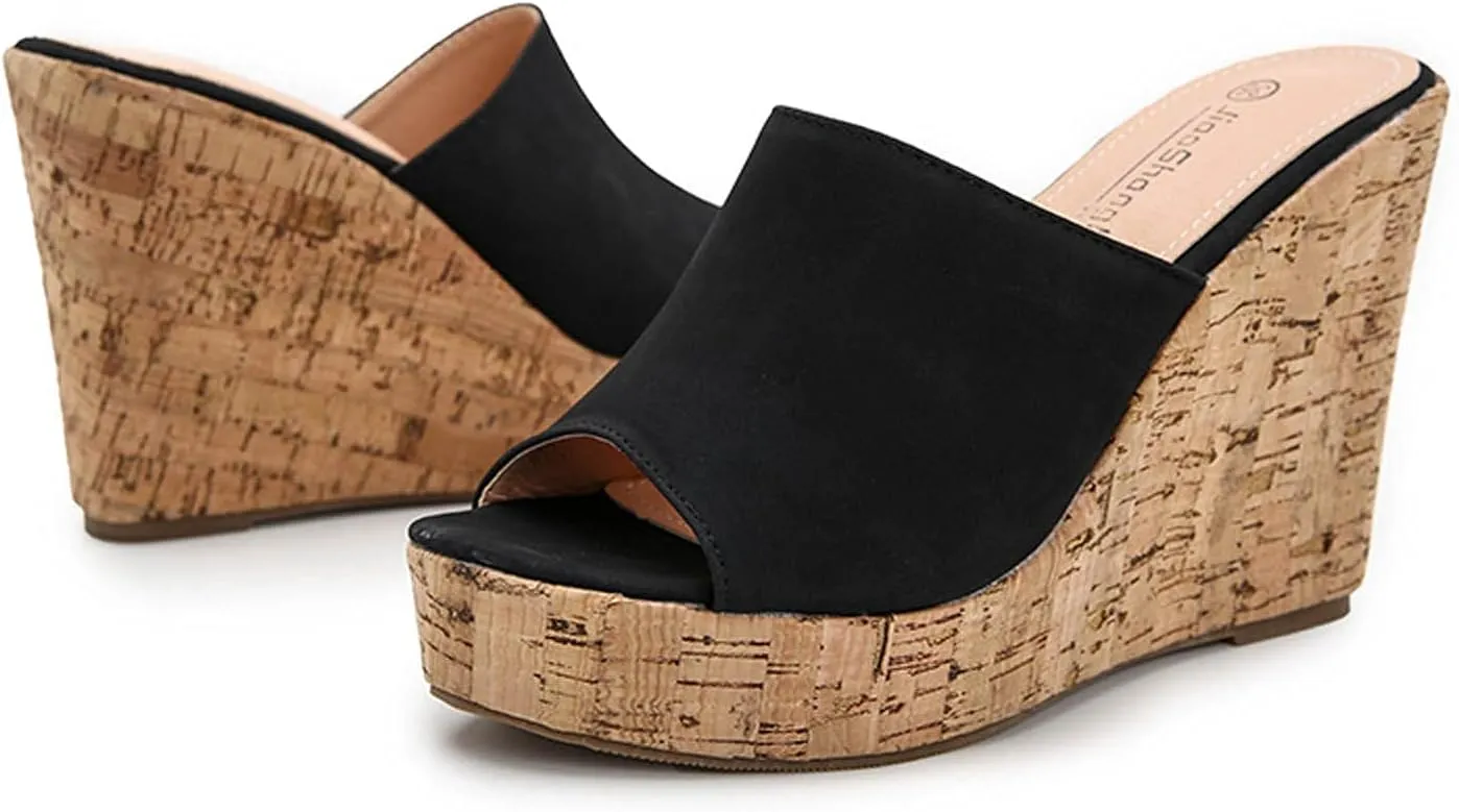 oiangi Womens Wedge High Heels Sandals Summer Fashion Fish Mouth Open Toe Solid Color Strap Platform Slippers Comfortable Trendy Casual Outdoor Beach Shoes