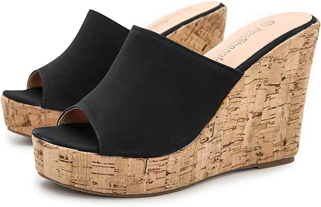 oiangi Womens Wedge High Heels Sandals Summer Fashion Fish Mouth Open Toe Solid Color Strap Platform Slippers Comfortable Trendy Casual Outdoor Beach Shoes