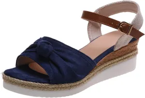 oiangi Womens Wedge Sandals Casual Summer Bow Fish Mouth Open Toe Strap Buckle Platform Sandals Comfortable Hemp Rope Non-Slip Outdoor Ladies Shoes