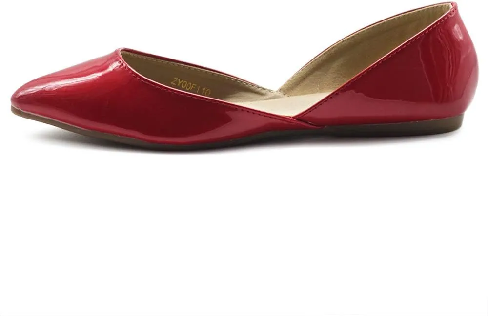 Ollio Women's Shoes Patent Slip On Comfort Light Pointed Toe Ballet Flats F110