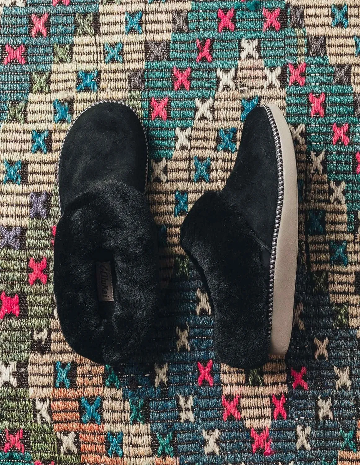 OLUKAI Ku'i Women's Slipper, Soft Full-Grain Leather & Wool Blend Footbed, Wet Grip Soles for Inside & Outside Wear, Cute & Comfortable Slip-On