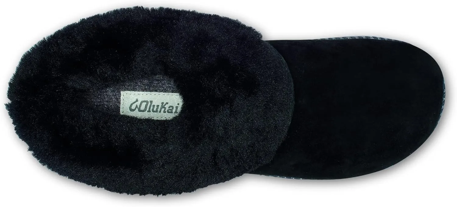 OLUKAI Ku'i Women's Slipper, Soft Full-Grain Leather & Wool Blend Footbed, Wet Grip Soles for Inside & Outside Wear, Cute & Comfortable Slip-On