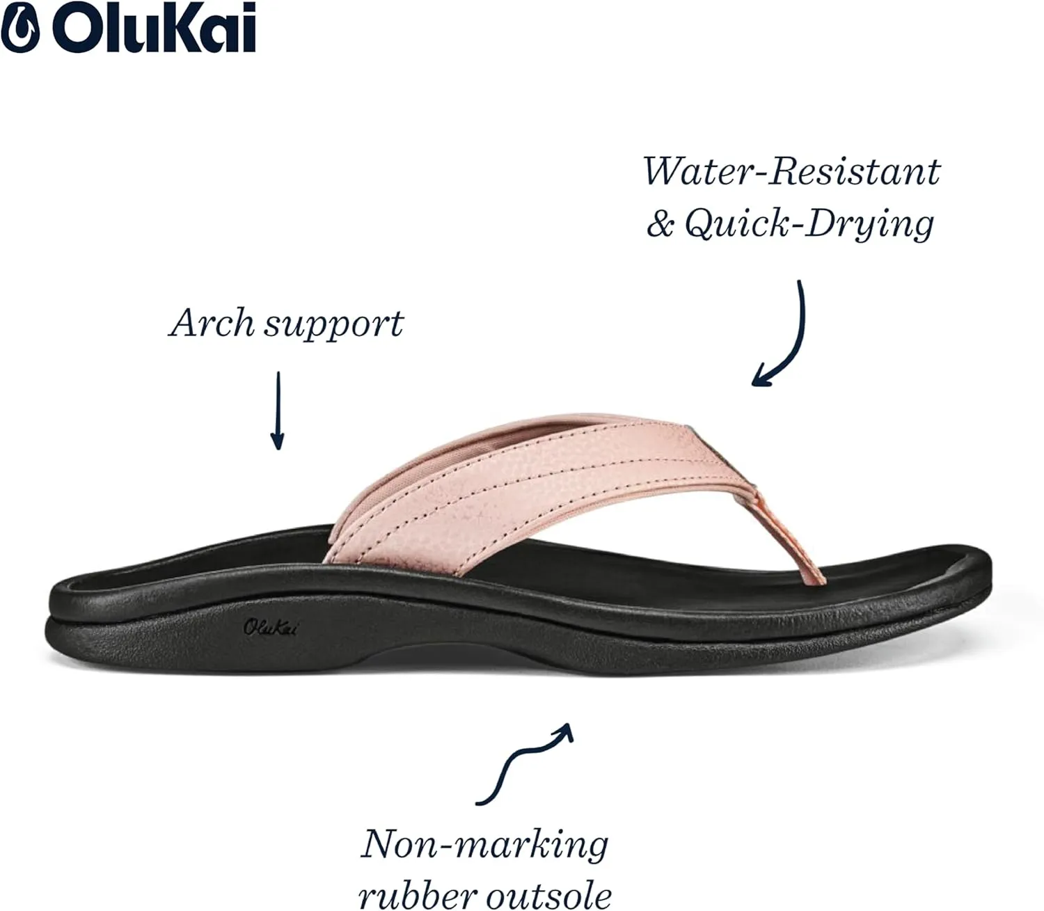OLUKAI Ohana Women's Beach Sandals, Water Resistant Flip Flops, Arch Support & Comfort Fit, Lightweight & Durable, Enhanced Grip & Traction