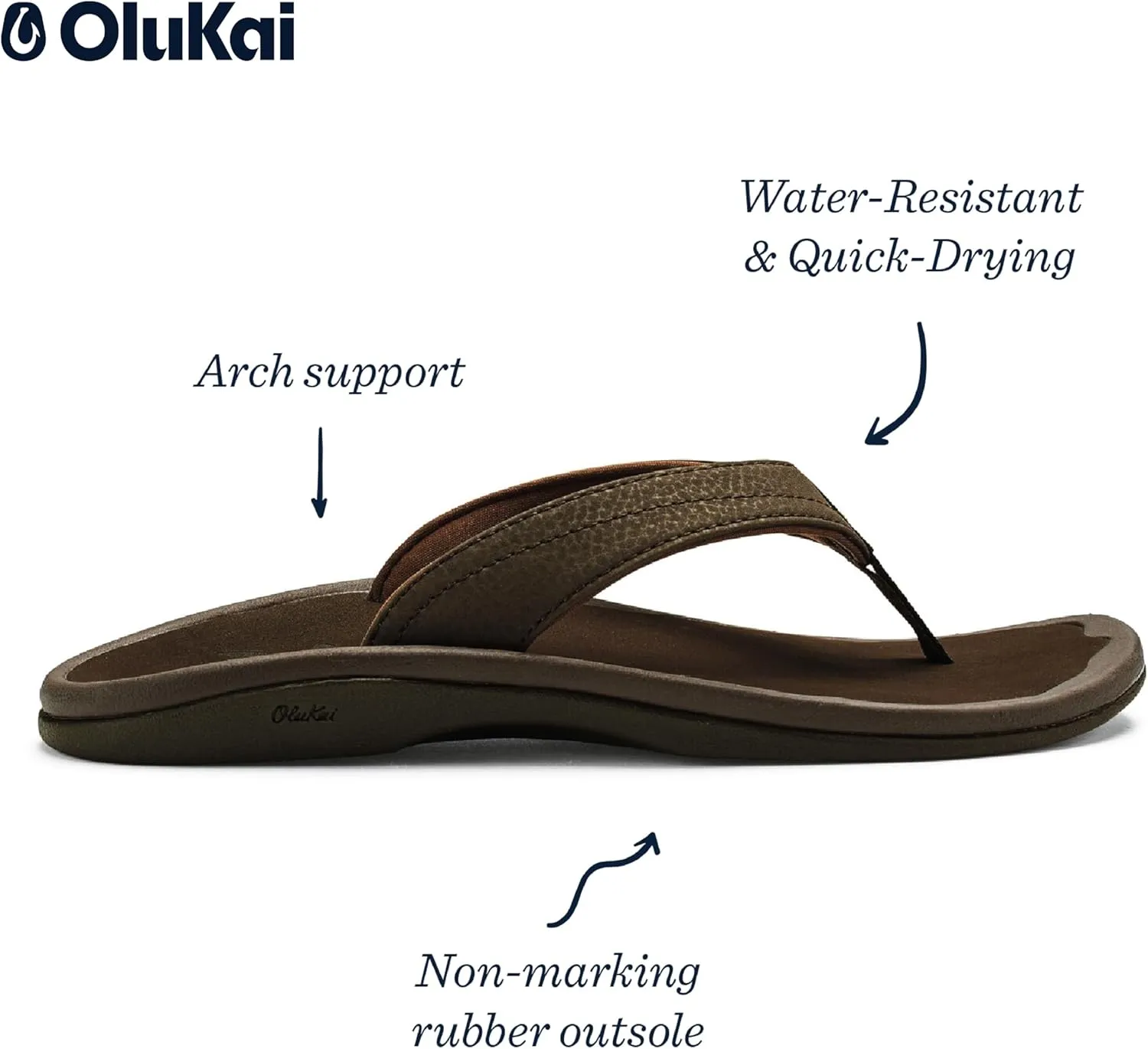 OLUKAI Ohana Women's Beach Sandals, Water Resistant Flip Flops, Arch Support & Comfort Fit, Lightweight & Durable, Enhanced Grip & Traction
