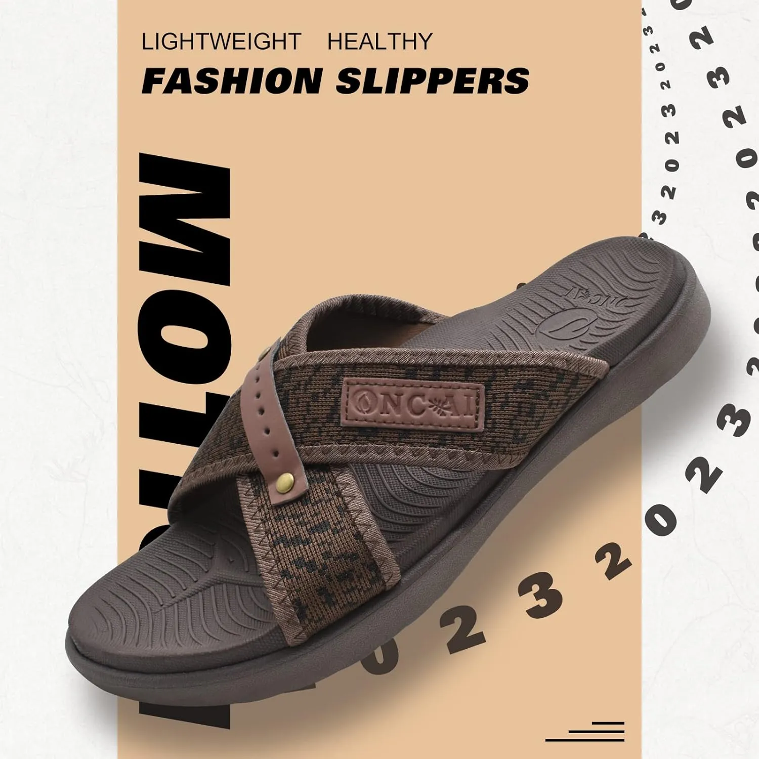 ONCAI Mens Criss Cross Sandals,Arch Support Recovery Sport Slippers Slides with Plantar Fasciitis Orthotic Footbed