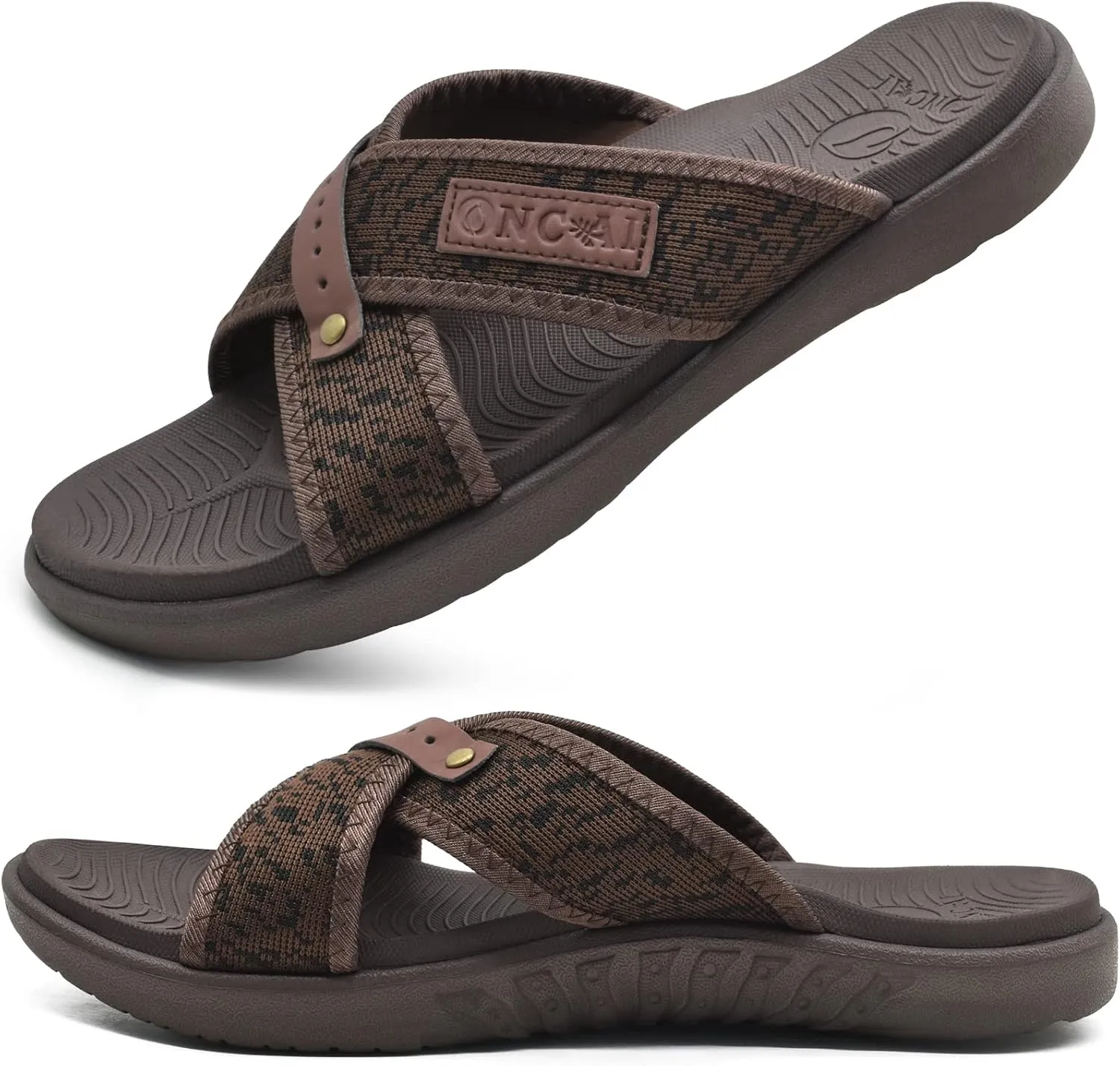 ONCAI Mens Criss Cross Sandals,Arch Support Recovery Sport Slippers Slides with Plantar Fasciitis Orthotic Footbed