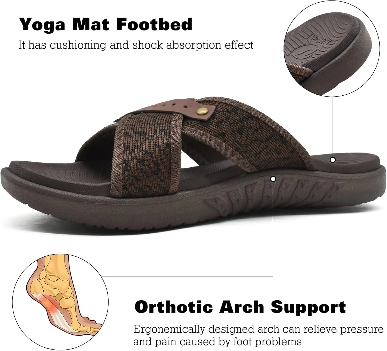 ONCAI Mens Criss Cross Sandals,Arch Support Recovery Sport Slippers Slides with Plantar Fasciitis Orthotic Footbed