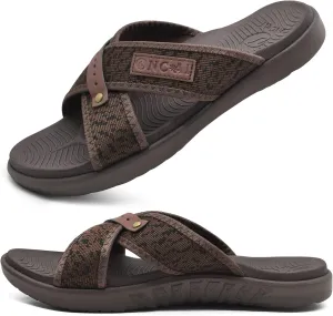 ONCAI Mens Criss Cross Sandals,Arch Support Recovery Sport Slippers Slides with Plantar Fasciitis Orthotic Footbed