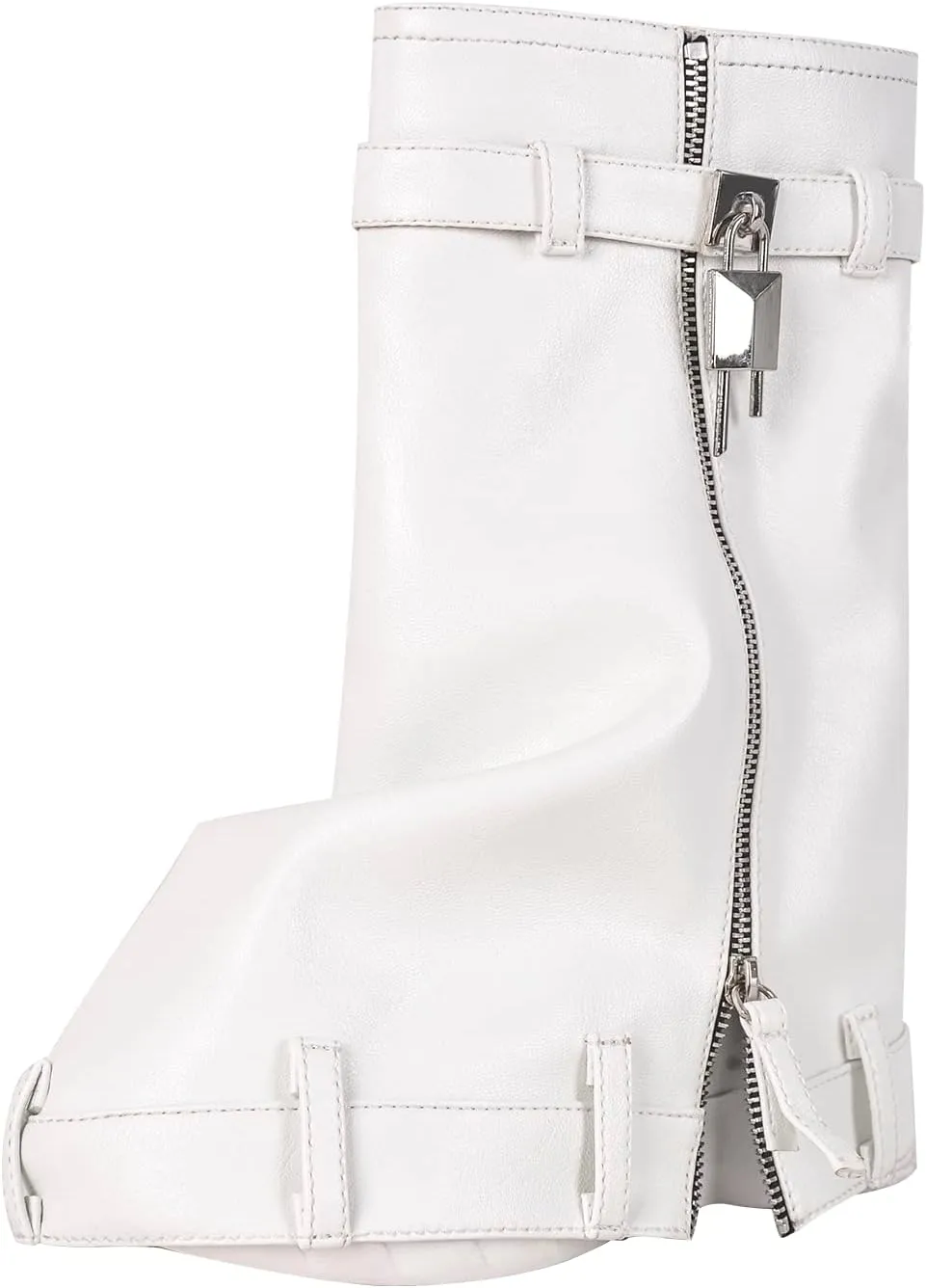 onlymaker Denim Canvas Wedge Platform Calf Boots Round Toe Pull-up Padlock Fold over Booties
