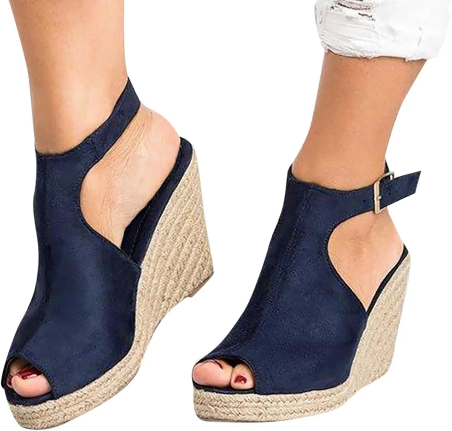 Orthopedic Wedge Sandals for Women Open Toe Walking Sandals Ankle Strap Wide Width Platform Wedge with Arch Support