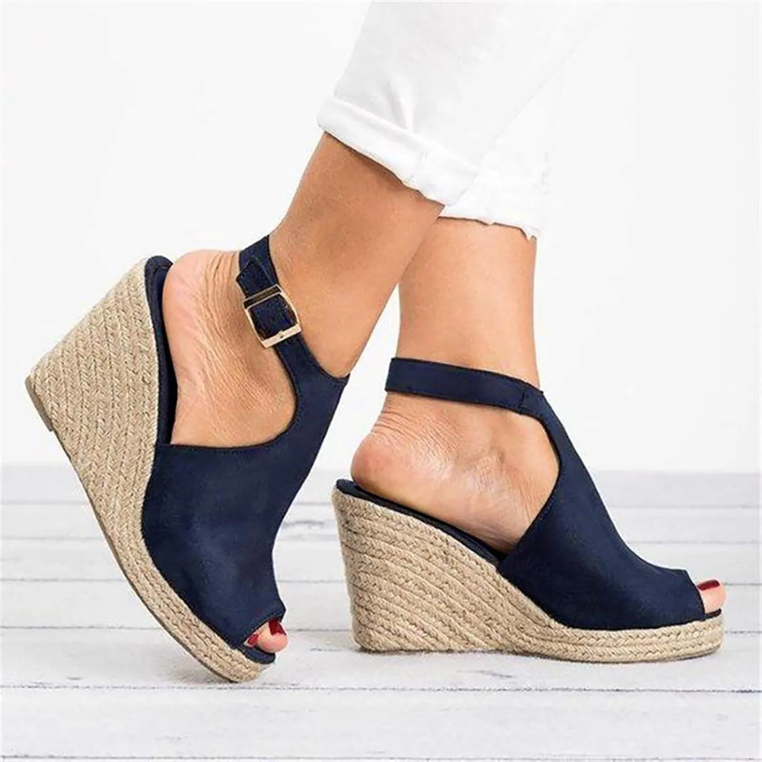Orthopedic Wedge Sandals for Women Open Toe Walking Sandals Ankle Strap Wide Width Platform Wedge with Arch Support