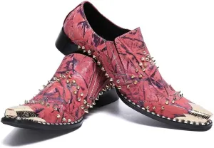 Oxford Shoes for Men Men Steel Toe Rivet Slip On Oxford Shoes Flat Heel Slip On for Business Genuine Leather