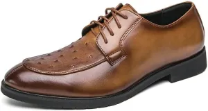 Oxford Shoes for Men Non-Slip Rubber Flat Dress Shoes for Men Retro Pointed Chunky Heel Business Derby Shoes