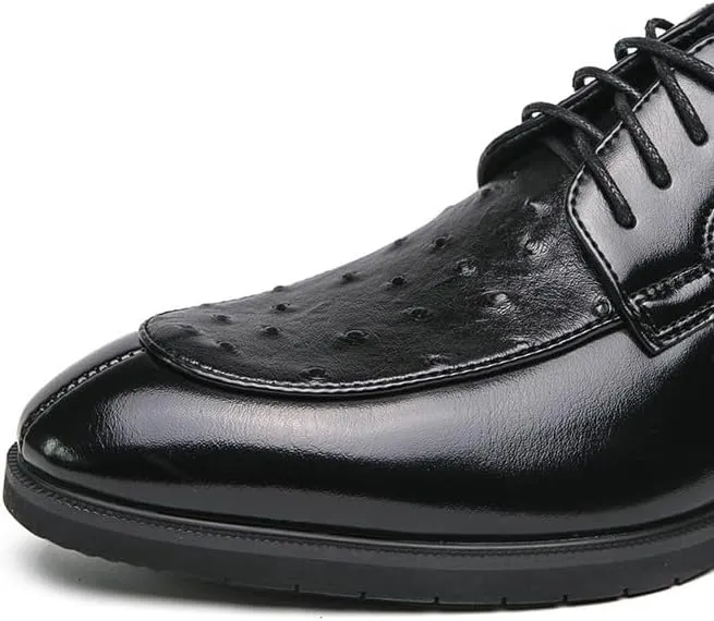 Oxford Shoes for Men Non-Slip Rubber Flat Dress Shoes for Men Retro Pointed Chunky Heel Business Derby Shoes
