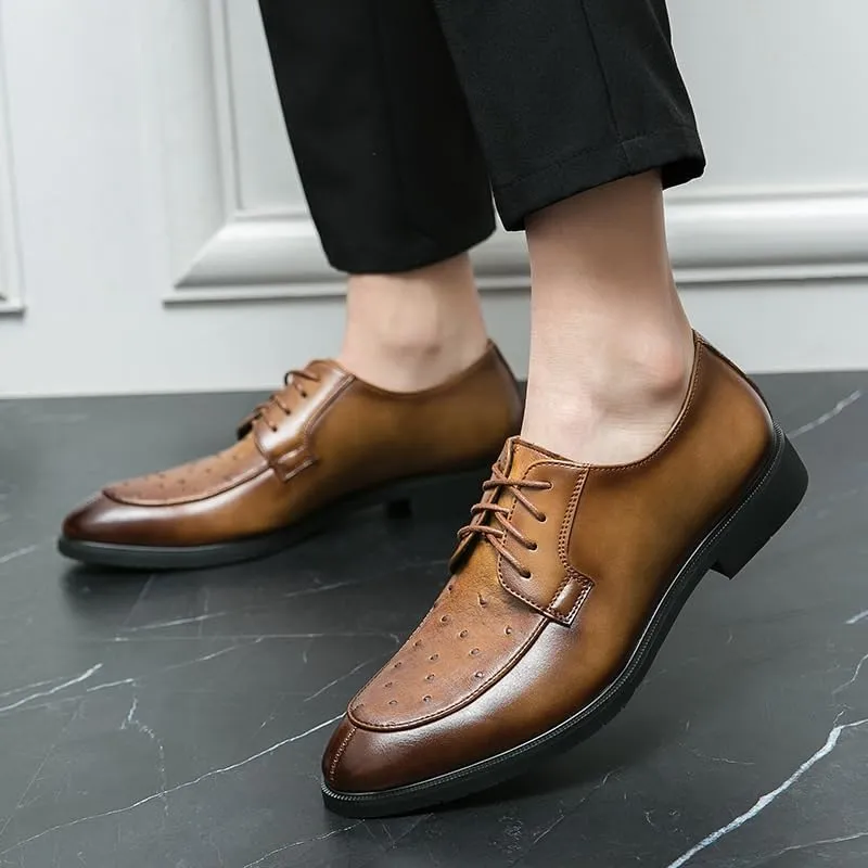 Oxford Shoes for Men Non-Slip Rubber Flat Dress Shoes for Men Retro Pointed Chunky Heel Business Derby Shoes