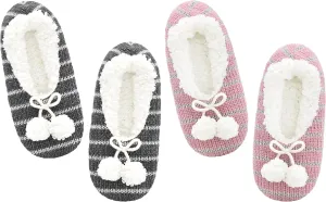 Panda Bros 2 Pairs Slipper Socks For Women With Grippers, Fuzzy Womens Slipper Socks With Non Slip Bottoms, Cozy Warm House Slippers