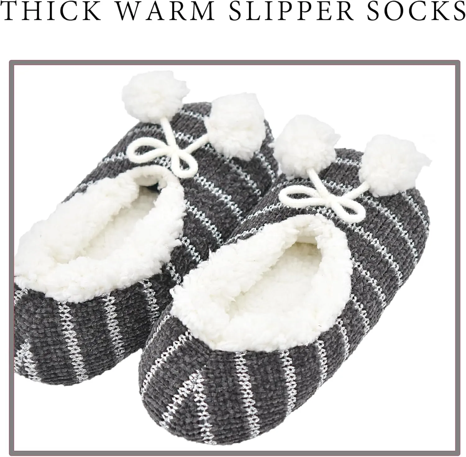 Panda Bros 2 Pairs Slipper Socks For Women With Grippers, Fuzzy Womens Slipper Socks With Non Slip Bottoms, Cozy Warm House Slippers