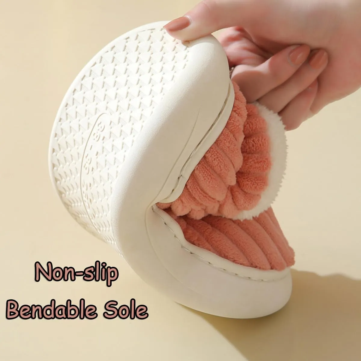 Pluffi Slipper Booties Women Men, Winter Anti-Slip Warm fluffy slippers Shoes, Plush Striped Ankle Heeled Cloud Slides