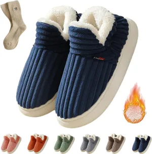 Pluffi Slipper Booties Women Men, Winter Anti-Slip Warm fluffy slippers Shoes, Plush Striped Ankle Heeled Cloud Slides