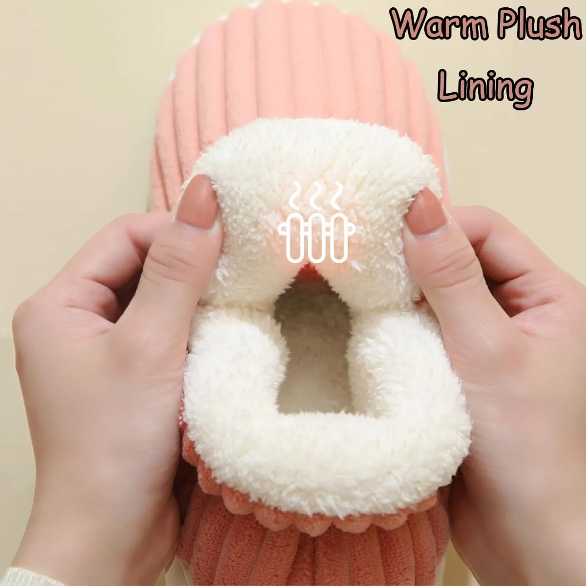 Pluffi Slipper Booties Women Men, Winter Anti-Slip Warm fluffy slippers Shoes, Plush Striped Ankle Heeled Cloud Slides