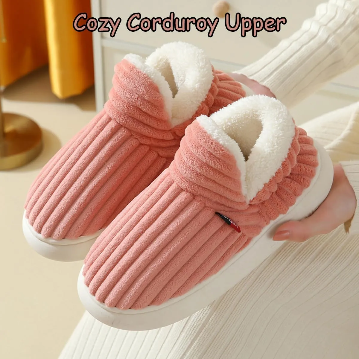 Pluffi Slipper Booties Women Men, Winter Anti-Slip Warm fluffy slippers Shoes, Plush Striped Ankle Heeled Cloud Slides