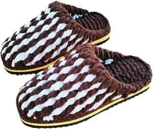 Pocadri Womens Men Woven Winter Warm Slippers Slides Handmade Crochet Memory Foam Slipper Cozy Non-Slip House Shoes Indoor Outdoor