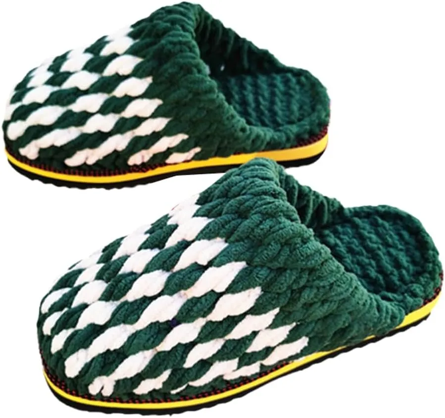 Pocadri Womens Men Woven Winter Warm Slippers Slides Handmade Crochet Memory Foam Slipper Cozy Non-Slip House Shoes Indoor Outdoor