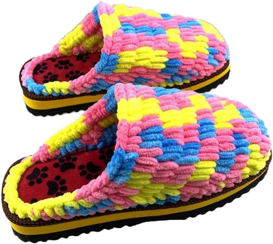 Pocadri Womens Men Woven Winter Warm Slippers Slides Handmade Crochet Memory Foam Slipper Cozy Non-Slip House Shoes Indoor Outdoor