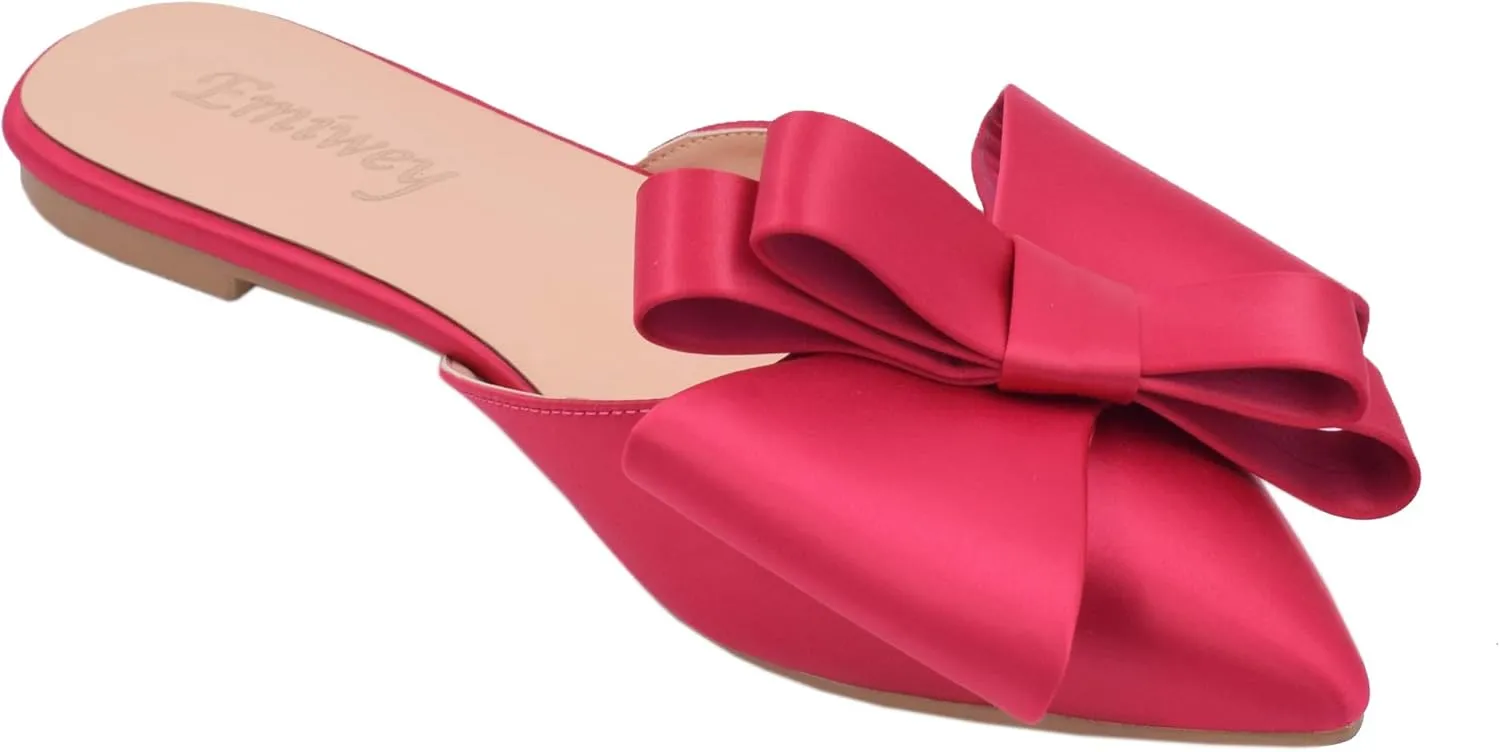 Pointed Toe Bow-Knot Flat Backless Slip On Slide Mules for Women