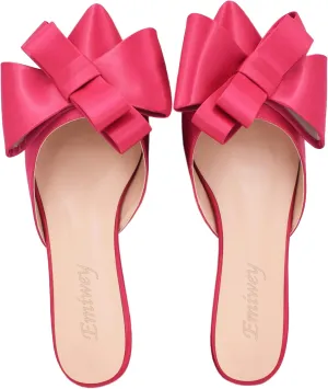 Pointed Toe Bow-Knot Flat Backless Slip On Slide Mules for Women