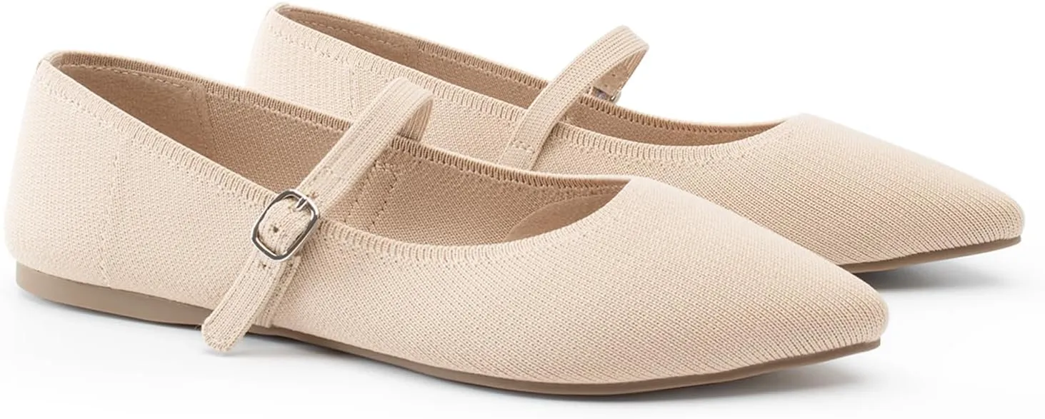 Pointed Toe Flats Knit Ballet Flat Shoes for Women Comfortable with Adjustable Strap,Washable Dressy Casual Flats for Work Office