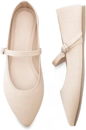 Pointed Toe Flats Knit Ballet Flat Shoes for Women Comfortable with Adjustable Strap,Washable Dressy Casual Flats for Work Office