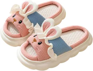 Rabbit And Bear Linen Slippers, Cute Animal Lace Slippers,Cotton Linen Couple's Home Shoes Indoor And Outdoor