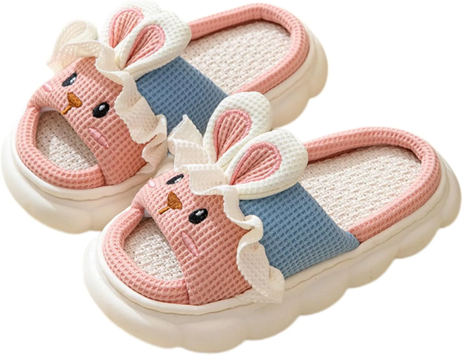 Rabbit And Bear Linen Slippers, Cute Animal Lace Slippers,Cotton Linen Couple's Home Shoes Indoor And Outdoor